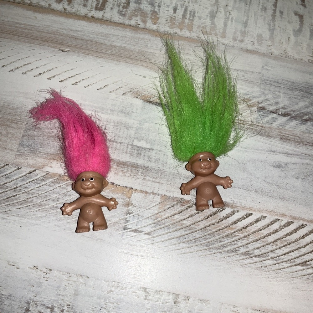 Vintage Trolls Lot of 2 Pink Green Hair Troll Pencil Topper 1989 Topper Toys - Picture 6 of 6